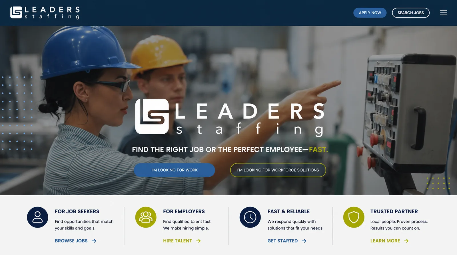 Leaders Staffing website after redesign